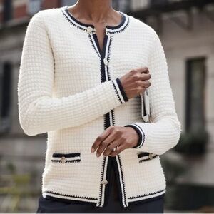 NWT J. Jill navy blue and white cotton blend cardigan jacket small petite small